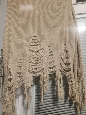 Women’s Distressed Scoop Neck Sweater in Beige